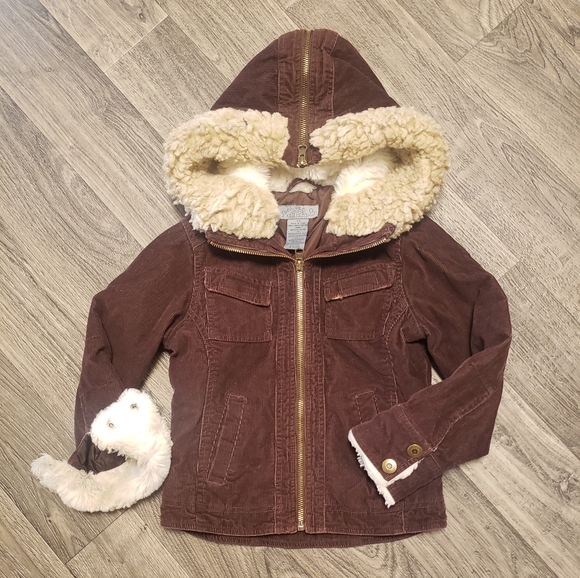 🍂BB DAKOTA GIRL'S COURDOROY & FAUX FUR HOODED JACKET | Size XSMALL🍂 - Picture 2 of 6